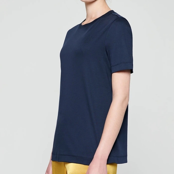 ESCADA Embroidered Dark Blue Cotton T-shirt Size Small Crewneck Top - Picture 11 of 12